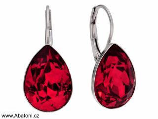 Swarovski Elements Pear vlepený krystal 14mm - Stříbrné náušnice visací červené slzičky, kapky 31305.3 Scarlet Siam (červená tmavá)