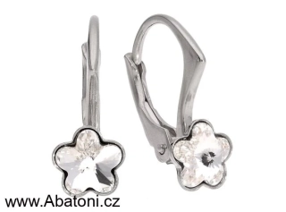 Swarovski Elements Flower 6mm - Dětské stříbrné náušnice visací bílé kytičky, květinky 31080.1 Crystal (bílá, čirá, křišťálová)