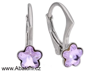 Swarovski Elements Flower 6mm - Dětské stříbrné náušnice visací fialové kytičky, květinky 31080.3 Violet (fialová velmi světlá, lila)