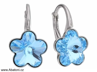 Swarovski Elements Flower 10mm - stříbrné náušnice visací modré kytičky, květinky 31080.3 Aquamarine (modrá světlá, azurová, nebeská)
