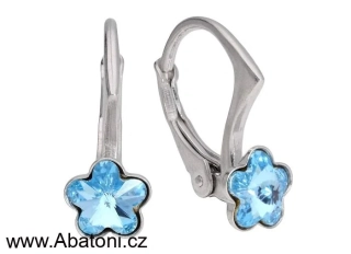 Swarovski Elements Flower 6mm - Dětské stříbrné náušnice visací modré kytičky, květinky 31080.3 Aquamarine (modrá světlá, azurová, nebeská)