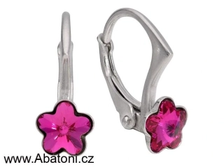 Swarovski Elements Flower 6mm - Dětské stříbrné náušnice visací růžové kytičky, květinky 31080.3 Fuchsia (růžová tmavá, fuchsiová)