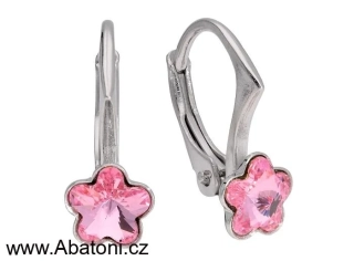 Swarovski Elements Flower 6mm - Dětské stříbrné náušnice visací růžové kytičky, květinky 31080.3 Light Rose (růžová světlá)