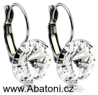 Swarovski Elements Rivoli vlepený krystal 12mm - Stříbrné náušnice visací bílé kulaté 31106.1 Crystal (bílá, čirá, křišťálová)