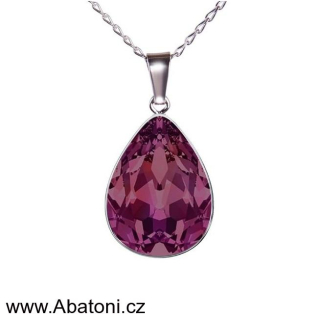 Swarovski Elements Pear vlepený krystal 14mm - Rhodiovaný náhrdelník (přívěsek + řetízek) fialová slzička, kapka 34252.3 Amethyst (fialová, bordó, vínová)