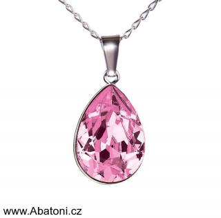 Swarovski Elements Pear vlepený krystal 14mm - Rhodiovaný náhrdelník (přívěsek + řetízek) růžová slzička, kapka 54016.3 Rose (růžová)