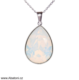 Swarovski Elements Pear vlepený krystal 14mm - Stříbrný náhrdelník (přívěsek + řetízek) bílá slzička, kapka 54035.3 White Opal (bílá mléčná, vintage)