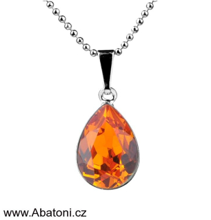 Swarovski Elements Pear vlepený krystal 14mm - Rhodiovaný náhrdelník (přívěsek + řetízek) oranžová slzička, kapka 34252.3 Tangerine (oranžová)