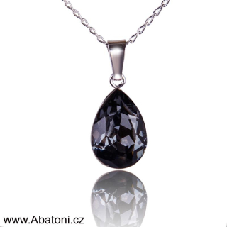 Swarovski Elements Pear vlepený krystal 14mm - Rhodiovaný náhrdelník (přívěsek + řetízek) černo šedá slzička, kapka 34146.5 Silver Night (černá, šedá, duhová)