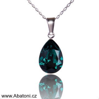 Swarovski Elements Pear vlepený krystal 14mm - Stříbrný náhrdelník (přívěsek + řetízek) zelená slzička, kapka 54035.3 Emerald (zelená tmavá, smaragdová, brčálová)
