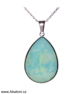 Swarovski Elements Pear vlepený krystal 14mm - Rhodiovaný náhrdelník (přívěsek + řetízek) zelená slzička, kapka 54035.3 Pacific Opal (zelená mléčná, mořská mátová)
