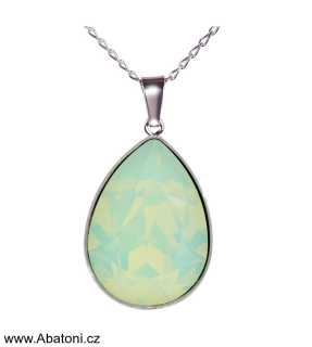 Swarovski Elements Pear vlepený krystal 14mm - Stříbrný náhrdelník (přívěsek + řetízek) zelená slzička, kapka 54035.3 Chrysolite Opal (zelená mléčná, světlá mátová)