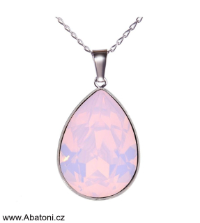 Swarovski Elements Pear vlepený krystal 14mm - Rhodiovaný náhrdelník (přívěsek + řetízek) růžová slzička, kapka 54016.3 Rose Water Opal (růžová mléčná, světlá vintage)