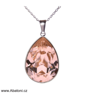 Swarovski Elements Pear vlepený krystal 14mm - Stříbrný náhrdelník (přívěsek + řetízek) oranžovo-růžová slzička, kapka 34252.3 Blush Rose (starorůžová, oranžová antique vintage) 