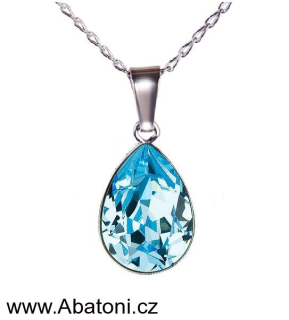 Swarovski Elements Pear vlepený krystal 14mm - Stříbrný náhrdelník (přívěsek + řetízek) modrá slzička, kapka 34252.3 Aquamarine (modrá světlá, azurová, nebeská)
