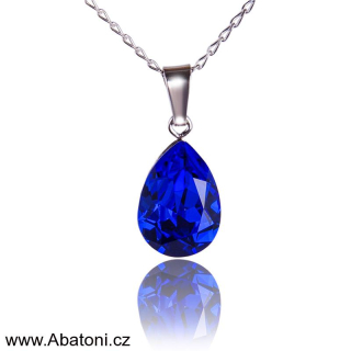 Swarovski Elements Pear vlepený krystal 14mm - Stříbrný náhrdelník (přívěsek + řetízek) modrá slzička, kapka 34252.3 Majestic Blue (modrá královská)