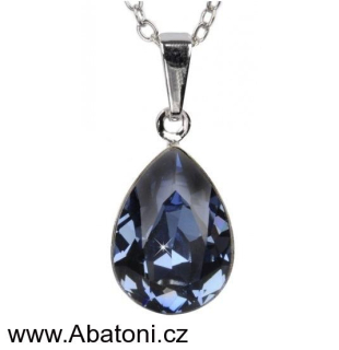 Swarovski Elements Pear vlepený krystal 14mm - Stříbrný náhrdelník (přívěsek + řetízek) modrá slzička, kapka 34252.3 Denim Blue (modrá tmavá, riflová, džínová)