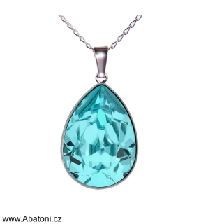 Swarovski Elements Pear vlepený krystal 14mm - Stříbrný náhrdelník (přívěsek + řetízek) modrá slzička, kapka 34252.3 Light Turquoise (modrá světlá, tyrkysová)