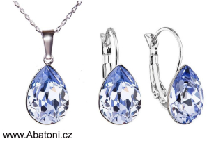 Swarovski Elements Pear vlepený krystal 14mm - Stříbrná sada (set, souprava) náušnice a přívěsek s řetízkem fialová slzička, kapka 39169.4 Provence Lavender (fialová světlá, lila, šeříková)