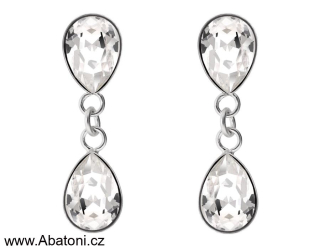 Swarovski Elements Pear vlepený krystal 2x10mm - Stříbrné náušnice visací bimbací bílé dvojité slzičky, kapky 31231.1 Crystal (bílá, čirá, křišťálová)