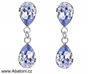 Swarovski Elements Pear vlepený krystal 2x10mm - Stříbrné náušnice visací bimbací fialové dvojité slzičky, kapky 31242.3 Provence Lavender (fialová světlá, lila, šeříková)