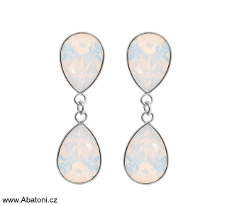 Swarovski Elements Pear vlepený krystal 2x10mm - Stříbrné náušnice visací bimbací bílé dvojité slzičky, kapky 54035.3 White Opal (bílá mléčná, vintage)