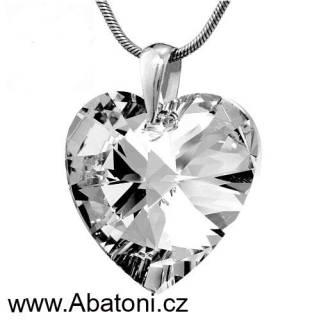 Swarovski Elements Heart krystal 18mm - Stříbrný náhrdelník (přívěsek + řetízek) bílé srdce, srdíčko 32071.1 Crystal (bílá, čirá, křišťálová)