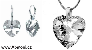 Swarovski Elements Heart krystal 18+14mm - Stříbrná sada (set, souprava) náušnice a přívěsek s řetízkem bílé srdce, srdíčko 39003.1 Crystal (bílá, čirá, křišťálová)