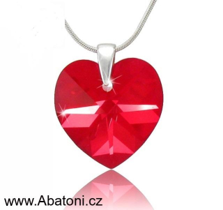 Swarovski Elements Heart krystal 14mm - Stříbrný náhrdelník (přívěsek + řetízek) červené srdce, srdíčko 32074.3 Light Siam (červená)