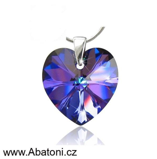 Swarovski Elements Heart krystal 14mm - Stříbrný náhrdelník (přívěsek + řetízek) fialové srdce, srdíčko 32020.5 Heliotrope (fialová, modrá, duhová)