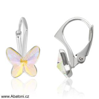 Swarovski Elements Butterfly 8mm - Dětské stříbrné náušnice visací bílý duhový motýl, motýlci 31251.1 Crystal AB (bílá, křišťálová, duhová, měňavá)