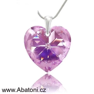 Swarovski Elements Heart krystal 14mm - Stříbrný náhrdelník (přívěsek + řetízek) fialové srdce, srdíčko 32079.3 Violet (fialová velmi světlá, lila)