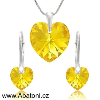Swarovski Elements Heart krystal 18+14mm - Stříbrná sada (set, souprava) náušnice a přívěsek s řetízkem žluto zlaté srdce, srdíčko 39140.3 Light Topaz (žlutá zářivá, zlatá, jantarová velmi světlá) 
