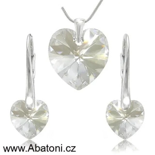 Swarovski Elements Heart krystal 18+14mm - Stříbrná sada (set, souprava) náušnice a přívěsek s řetízkem bílé srdce, srdíčko 39003.1 Moonlight (bílá, čirá, křišťálová, měsíční stříbrno zlatá, duhová)