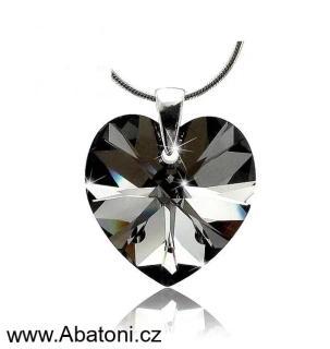 Swarovski Elements Heart krystal 14mm - Stříbrný náhrdelník (přívěsek + řetízek) černo šedé srdce, srdíčko 39003.4 Silver Night (černá, šedá, duhová)  