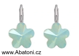 Swarovski Elements Flower 10mm - stříbrné náušnice visací zelené kytičky, květinky 39143.3 Pacific Opal (zelená mléčná, mořská mátová)