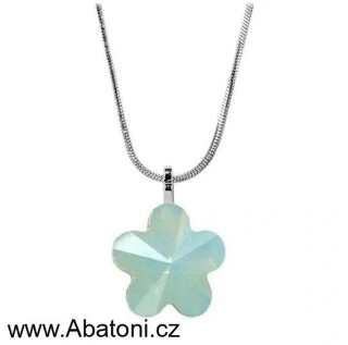 Swarovski Elements Flower - Stříbrný náhrdelník (přívěsek + řetízek) zelená kytička, květinka 342391.1 Pacific Opal (zelená mléčná, mořská mátová)