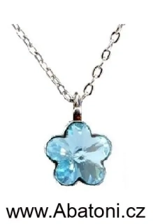 Swarovski Elements Flower - Stříbrný náhrdelník (přívěsek + řetízek) modrá kytička, květinka 34239.1 Aquamarine (modrá světlá, azurová, nebeská)