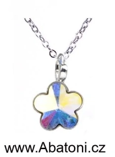 Swarovski Elements Flower - Stříbrný náhrdelník (přívěsek + řetízek) bílá kytička, květinka 34239.1 Crystal AB (bílá, křišťálová, duhová, měňavá)