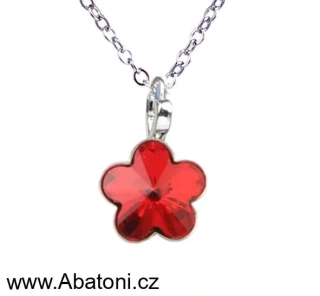 Swarovski Elements Flower - Stříbrný náhrdelník (přívěsek + řetízek) červená kytička, květinka 34239.1 Light Siam (červená)