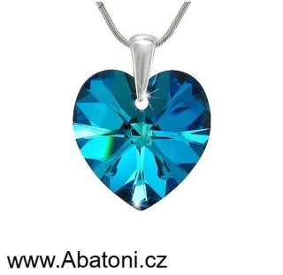 Swarovski Elements Heart krystal 14mm - Stříbrný náhrdelník (přívěsek + řetízek) modré srdce, srdíčko 34003.5 Bermuda Blue (modrá, mořská, duhová, měňavá) 