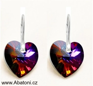 Swarovski Elements Heart krystal 14mm - Stříbrné náušnice visací oranžovo modré srdce, srdíčka 31012.4 Volcano (oranžová, modrá, duhová, ohnivá)