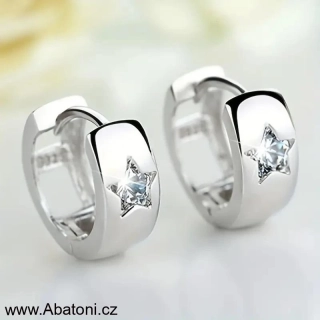 Swarovski Elements Star vlepený krystal - náušnice postříbřené kruhy hvězdičky 61002 Crystal (bílá, čirá, křišťálová) 