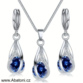 Swarovski Elements sada (set, souprava) - náušnice a přívěsek s řetízkem modré kapky s vloženými krystaly 39109.3 Sapphire (modrá královská)