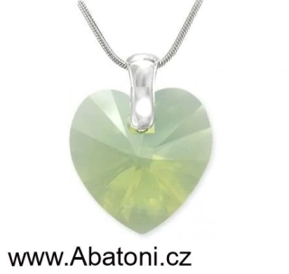Swarovski Elements Heart krystal 14mm - Stříbrný náhrdelník (přívěsek + řetízek) zelené srdce, srdíčko 32020.5 Chrysolite Opal (zelená mléčná, světlá mátová) 