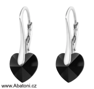 Swarovski Elements Heart krystal 10mm - Stříbrné náušnice visací černé srdce, srdíčka 71140.3 Jet (černá) 