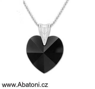 Swarovski Elements Heart krystal 18mm - Stříbrný náhrdelník (přívěsek + řetízek) černé srdce, srdíčko 34138.5 Jet (černá) 