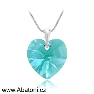 Swarovski Elements Heart krystal 14mm - Stříbrný náhrdelník (přívěsek + řetízek) modré srdce, srdíčko 32071.3 Light Turquoise (modrá světlá, tyrkysová)