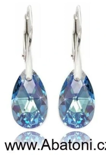 Swarovski Elements Pear krystal 16mm - Stříbrné náušnice visací modrá slza, kapky 31215.5 Aquamarine (modrá světlá, azurová, nebeská) 