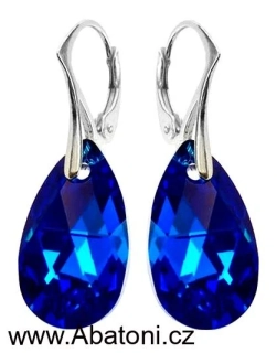 Swarovski Elements Pear krystal 22mm - Stříbrné náušnice visací modrá slza, kapky 31215.5 Majestic Blue (modrá královská)